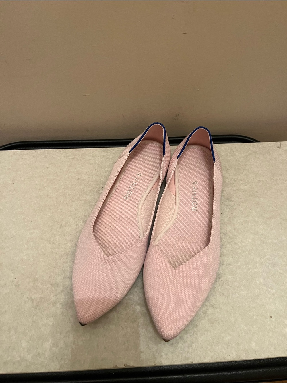 Rothy's "The Point" flats in a blush pink. Size 8.5